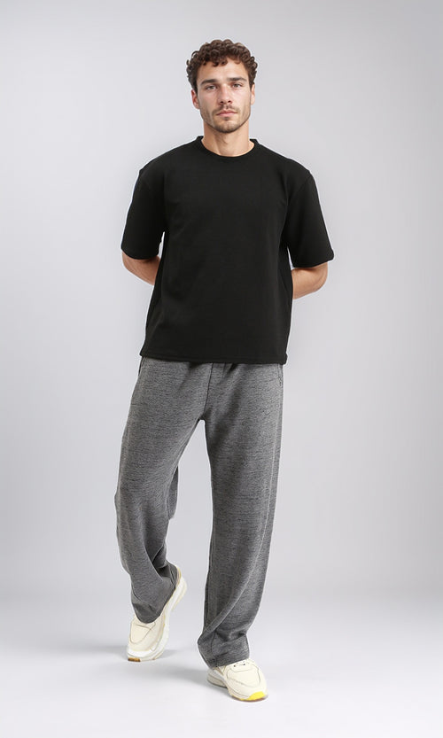 R207842 - Ribbed Round Neck Relaxed Tee - Black