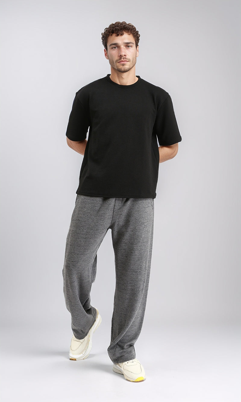 R207842 - Ribbed Round Neck Relaxed Tee - Black