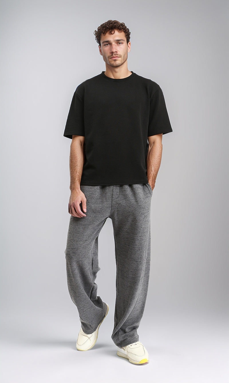 R207842 - Ribbed Round Neck Relaxed Tee - Black