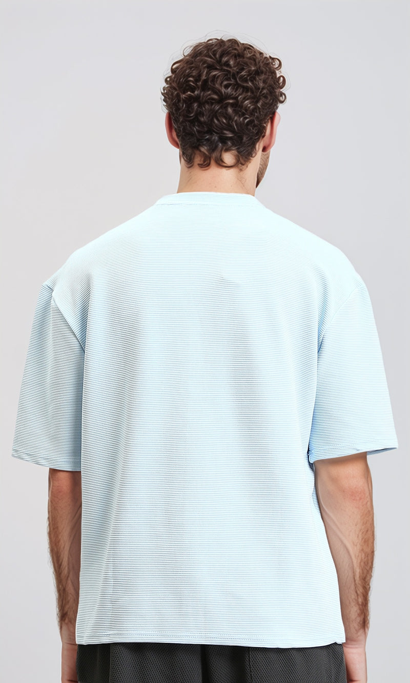 R207843 - Ribbed Round Neck Cotton Tee - Pastel Blue