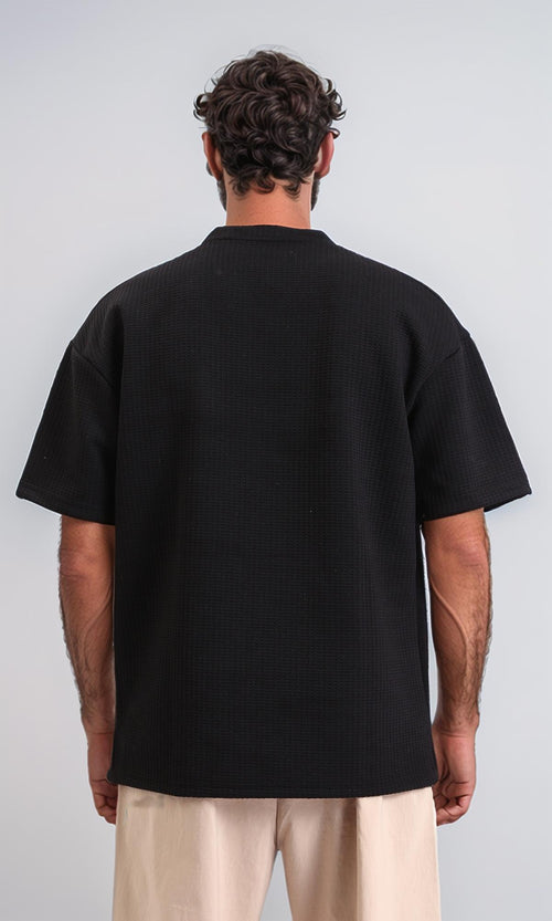 R207845-Slip On Loose Tee with Front Pocket - Black