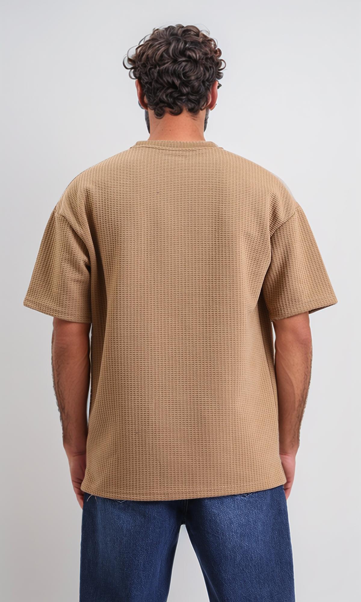 R207846-Slip On Loose Tee with Front Pocket - Light Brown