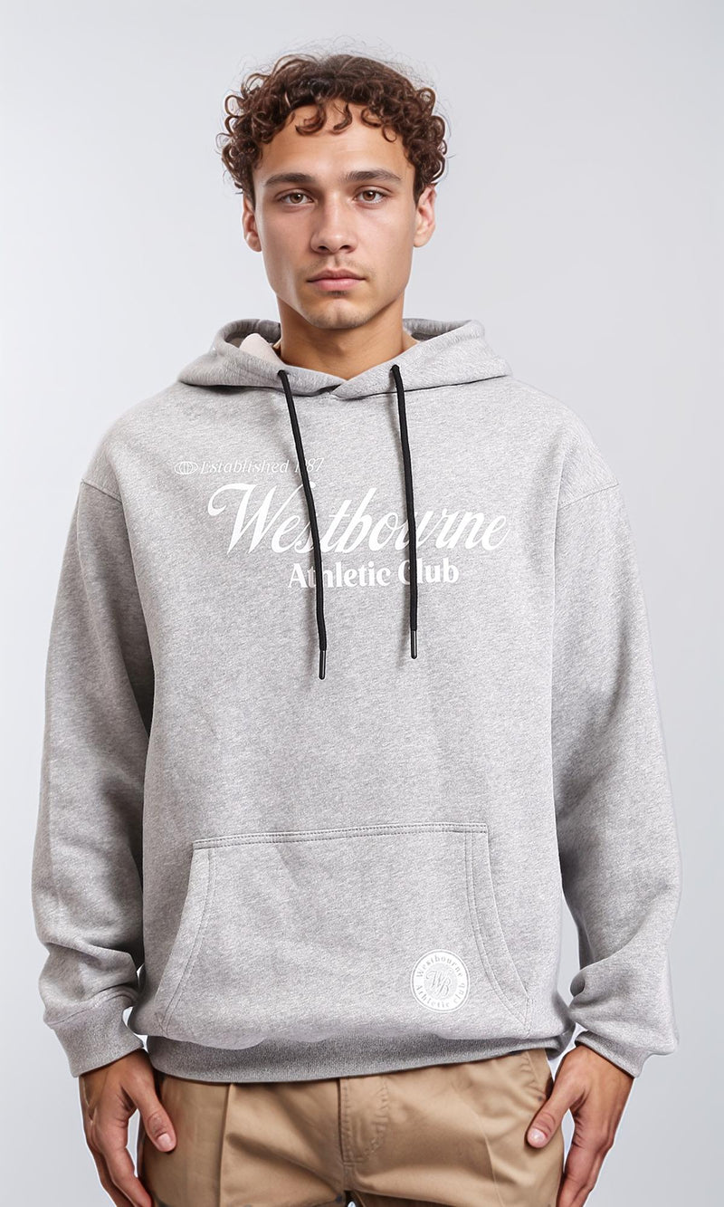 R207856 - Printed Hoodie with Kangaroo Pocket - Heather Grey
