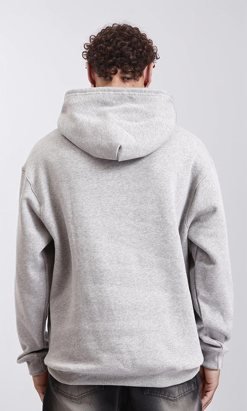 R207856 - Printed Hoodie with Kangaroo Pocket - Heather Grey