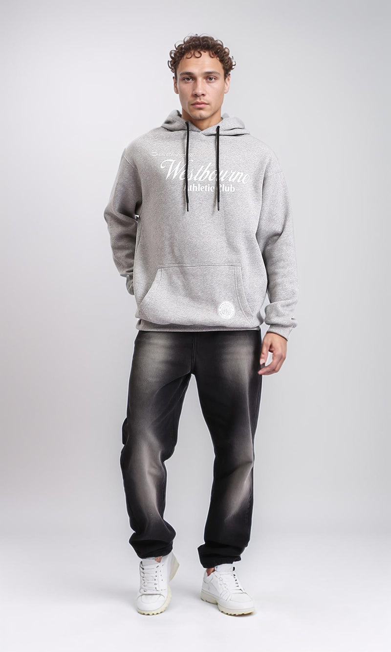 R207856 - Printed Hoodie with Kangaroo Pocket - Heather Grey