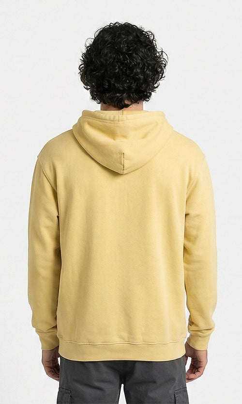 Graphic Print Tan Hoodie with Drawstring Detail