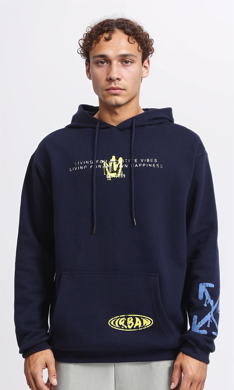 R207861 - Casual Hoodie with Front & Back Print - Navy Blue