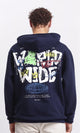 R207861 - Casual Hoodie with Front & Back Print - Navy Blue