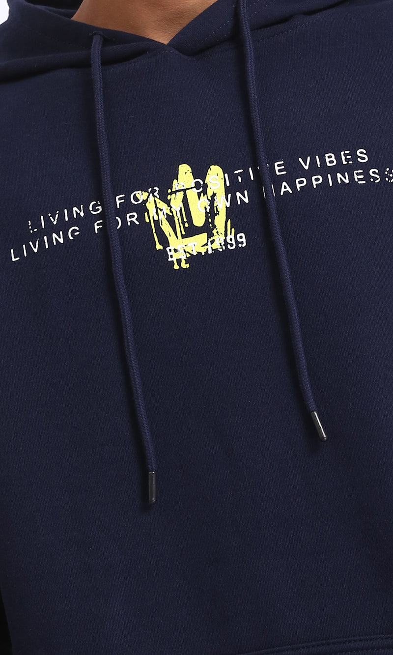R207861 - Casual Hoodie with Front & Back Print - Navy Blue