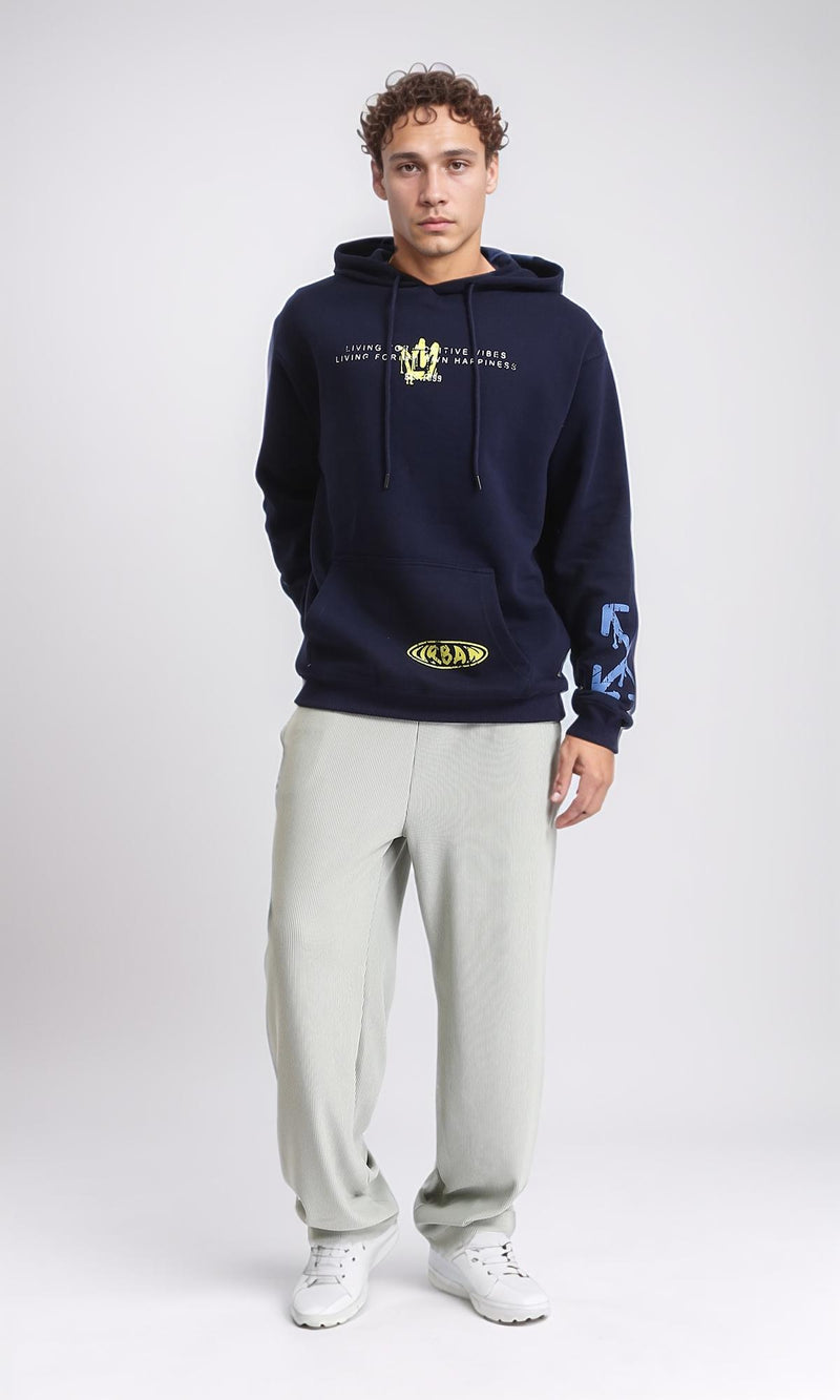 R207861 - Casual Hoodie with Front & Back Print - Navy Blue