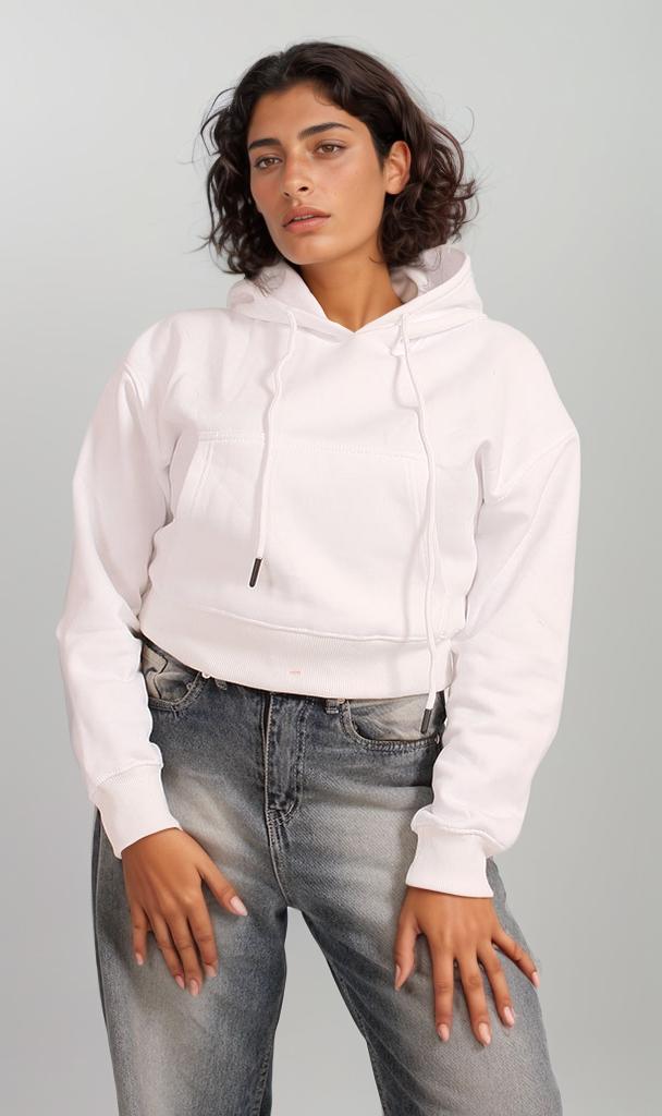 R207862 - Cropped Melton Hoodie - White