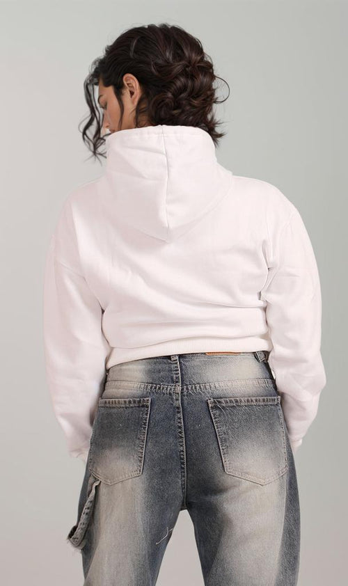 R207862 - Cropped Melton Hoodie - White