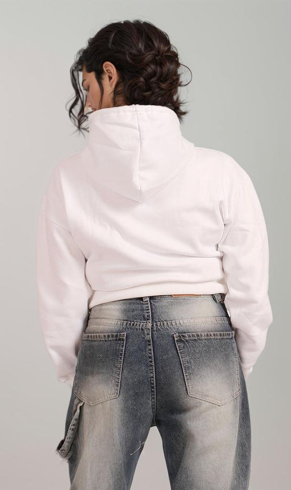R207862 - Cropped Melton Hoodie - White