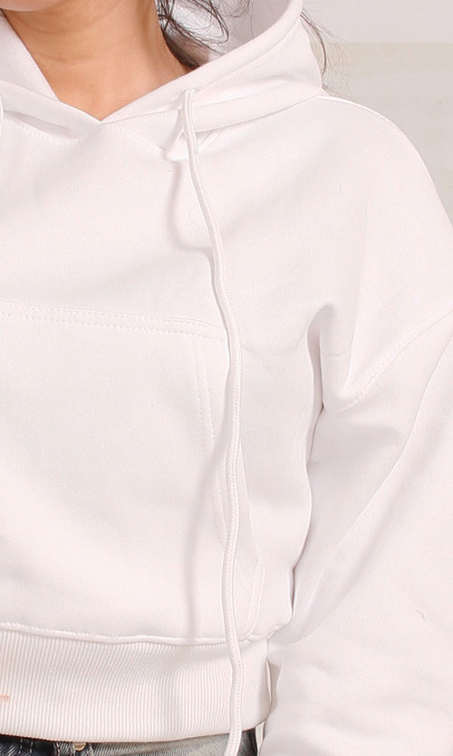 R207862 - Cropped Melton Hoodie - White