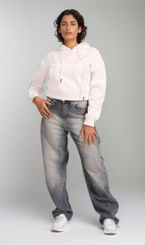 R207862 - Cropped Melton Hoodie - White