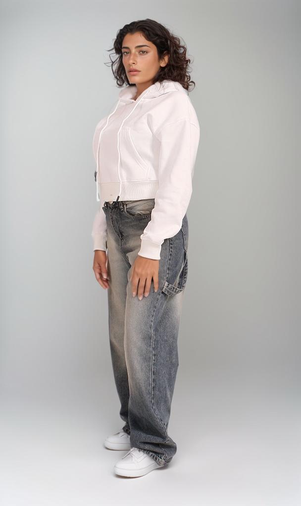 R207862 - Cropped Melton Hoodie - White