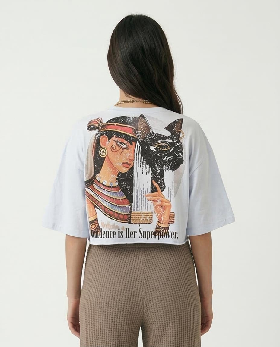 Ravin Women’s "Superpower" Cropped Graphic Tee - Sky Blue - R207863