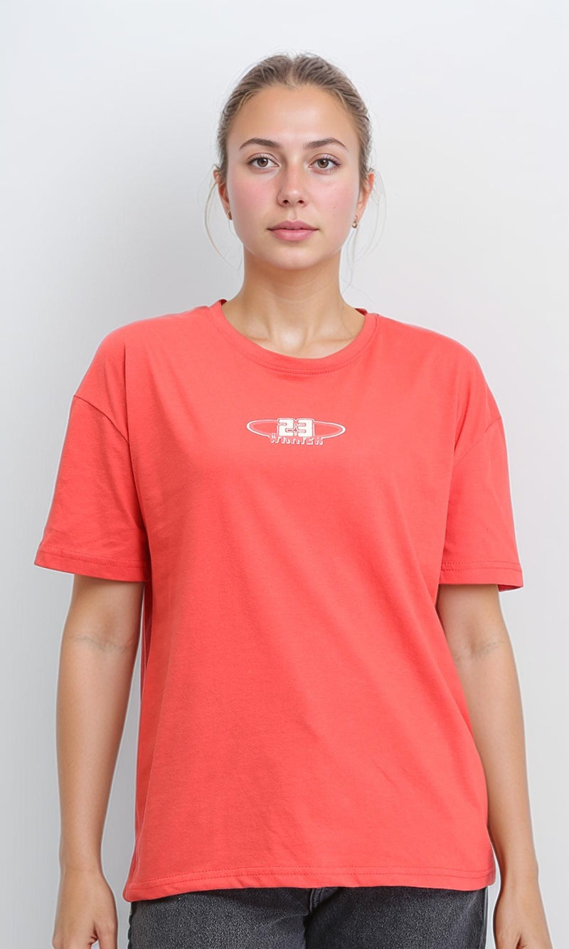 R207865 - Front & Back Print Short Sleeves Tee - Coral Red