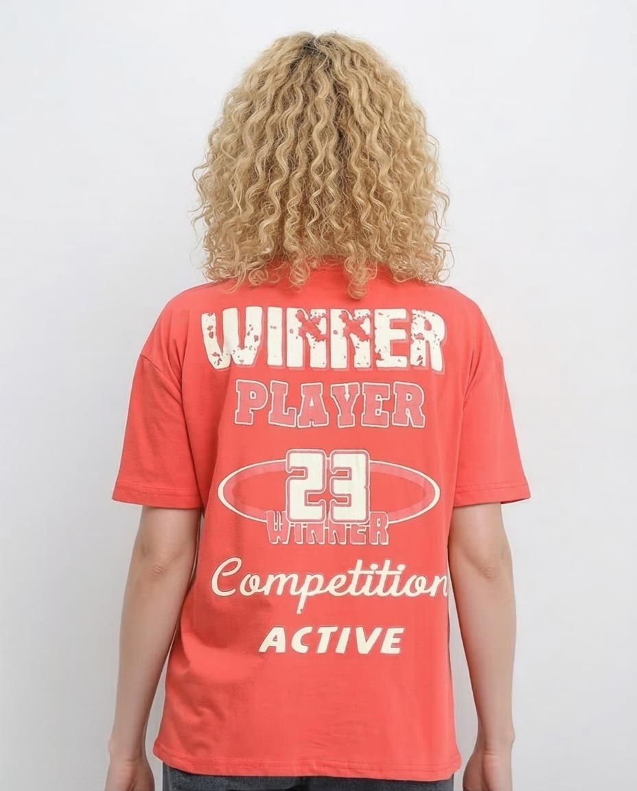 تيشيرت رافين نسائي بيج مقاس كبير بطبعة 'Winner 23' - R207865