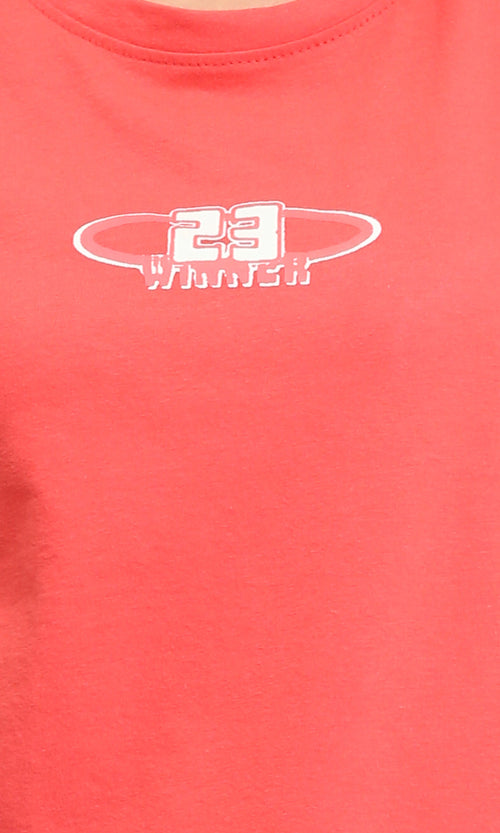 R207865 - Front & Back Print Short Sleeves Tee - Coral Red