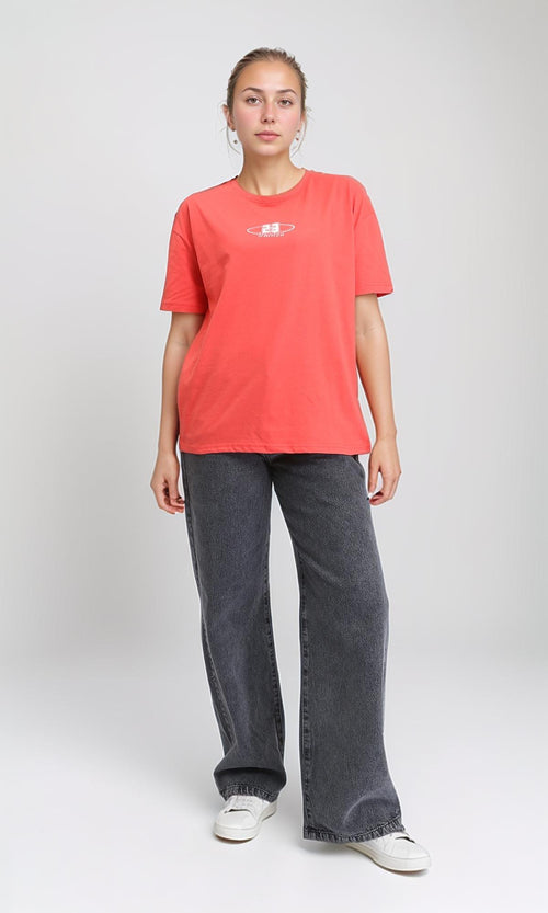 R207865 - Front & Back Print Short Sleeves Tee - Coral Red