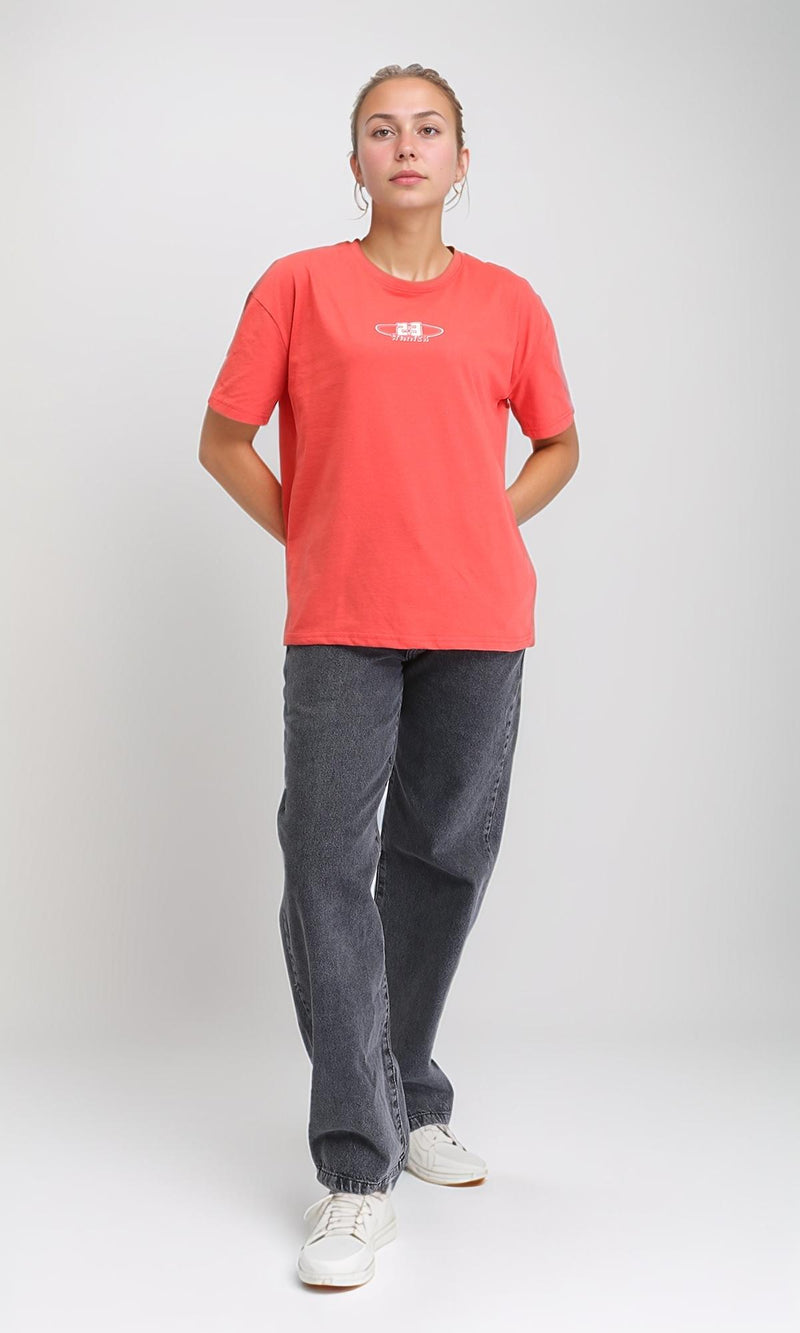 R207865 - Front & Back Print Short Sleeves Tee - Coral Red