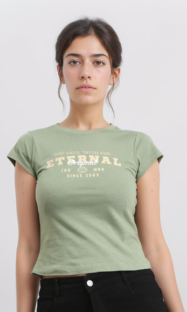 R207866 - Cap Sleeves Printed Summer Tee - Olive