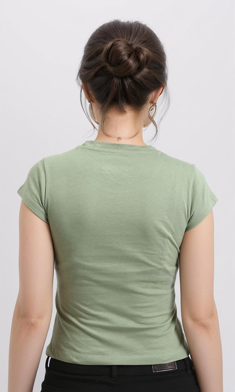 R207866 - Cap Sleeves Printed Summer Tee - Olive