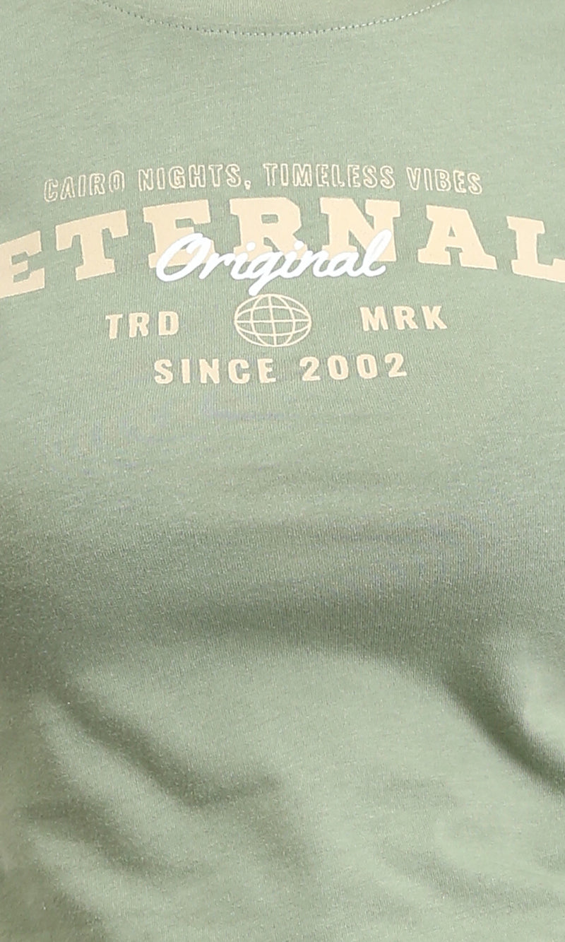 R207866 - Cap Sleeves Printed Summer Tee - Olive