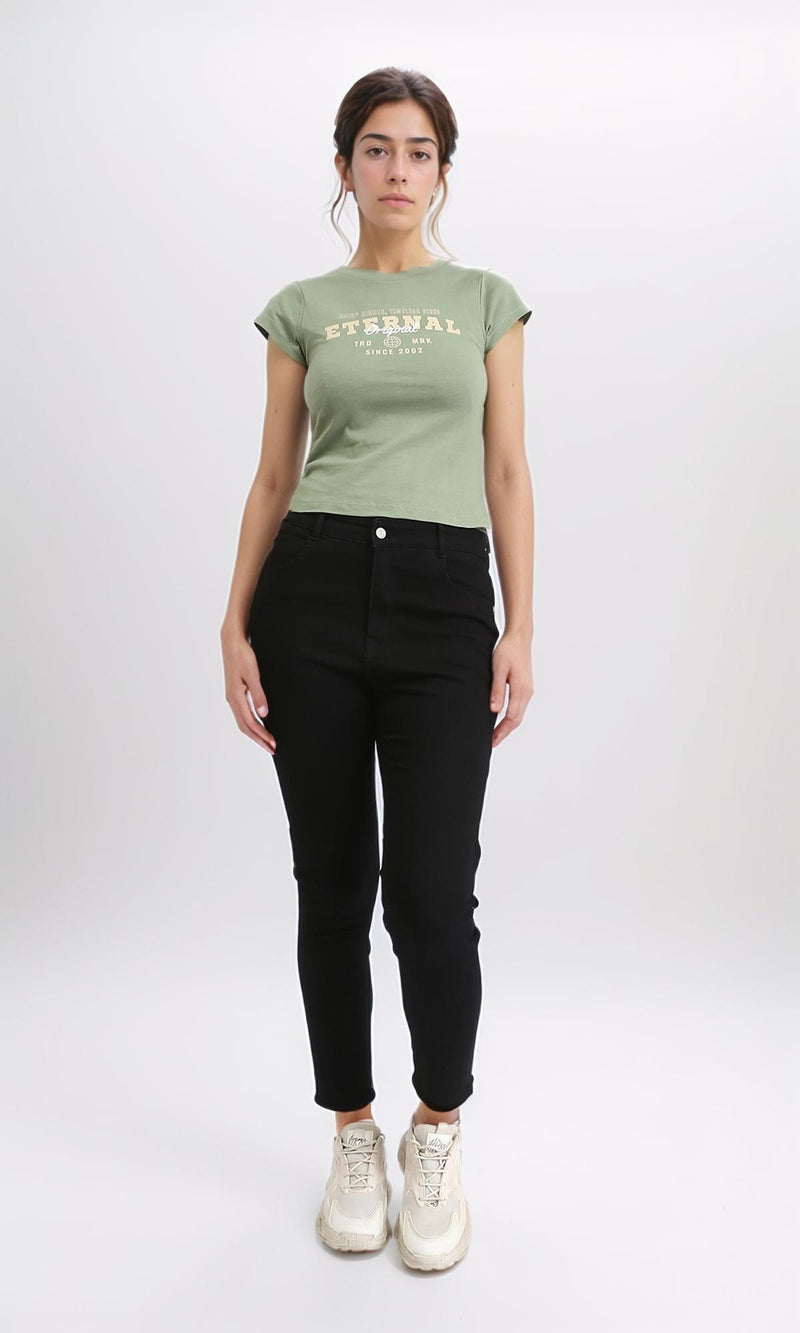 R207866 - Cap Sleeves Printed Summer Tee - Olive