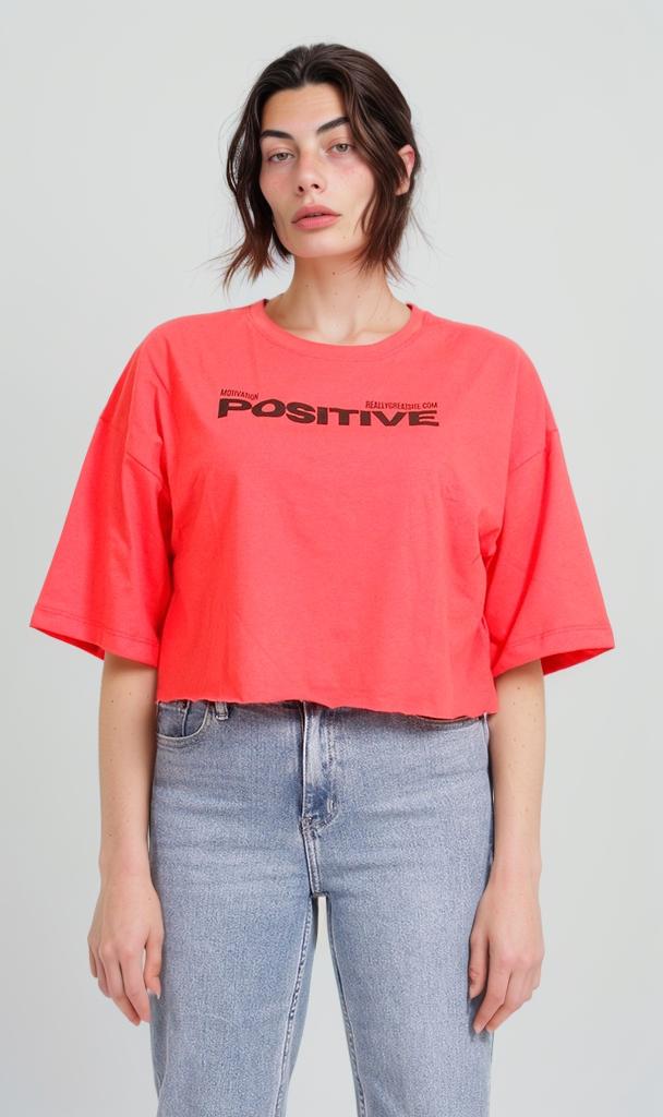 R207868 - Graphic Printed Cropped T-Shirt - Red