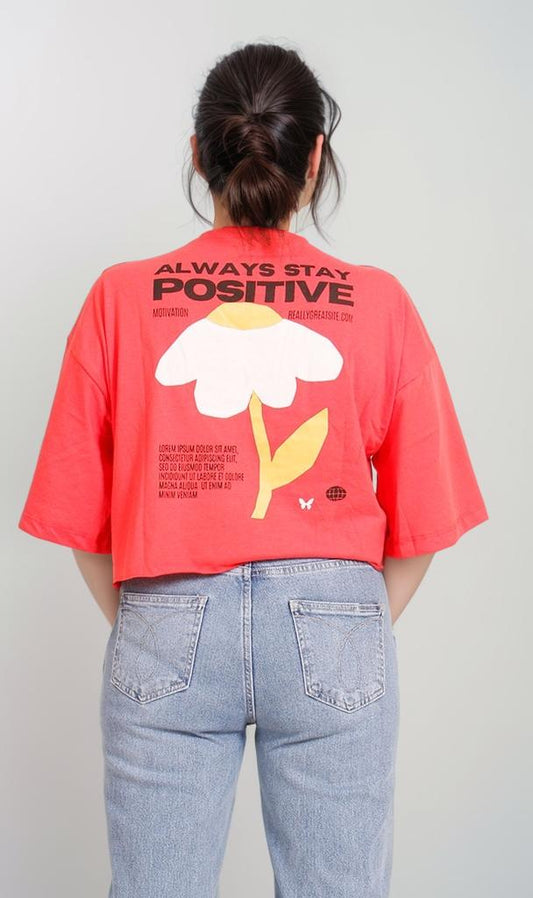 R207868 - Graphic Printed Cropped T-Shirt - Red