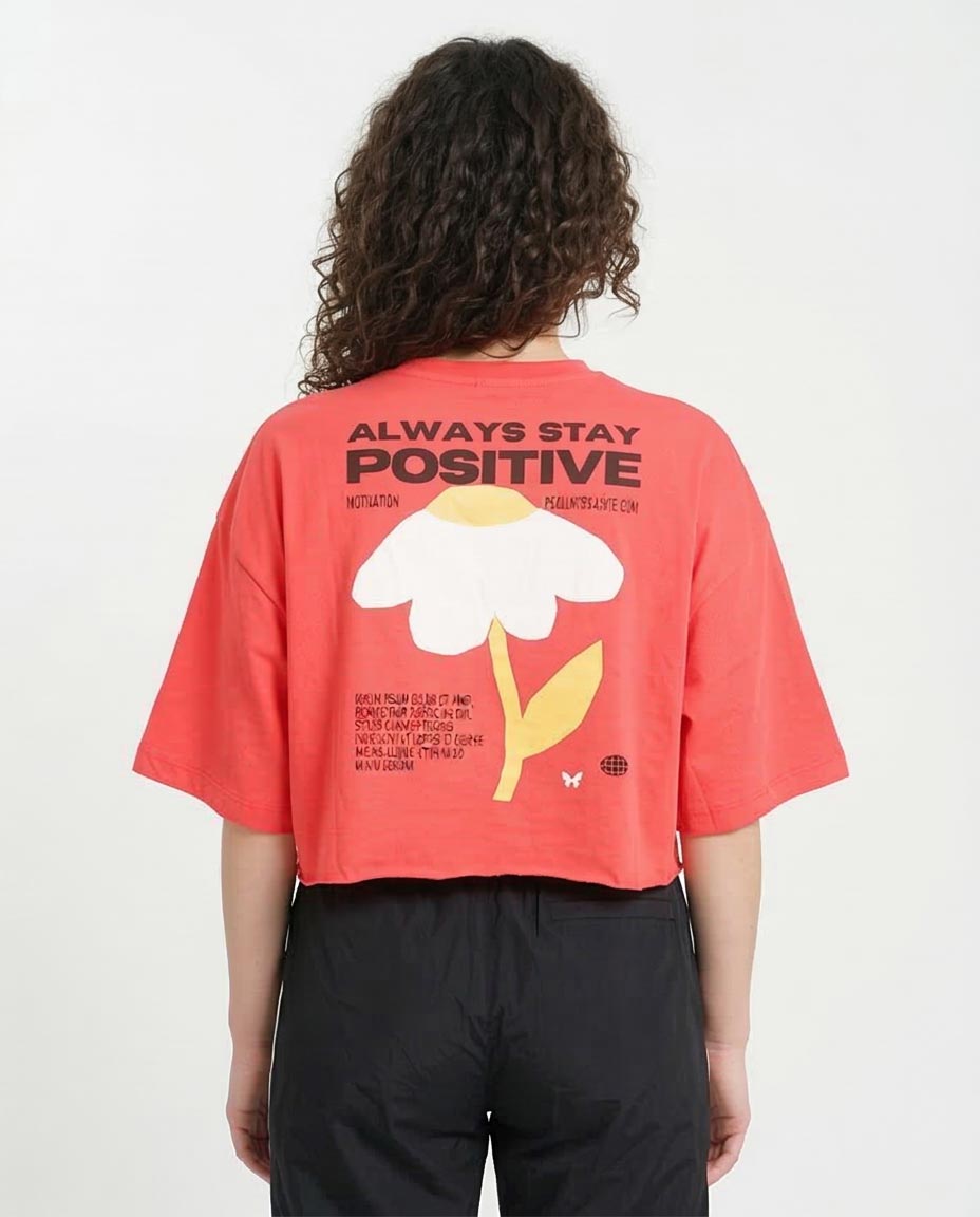 Ravin | Women’s "Positive" Cropped Oversized Graphic Tee – Coral - R207868