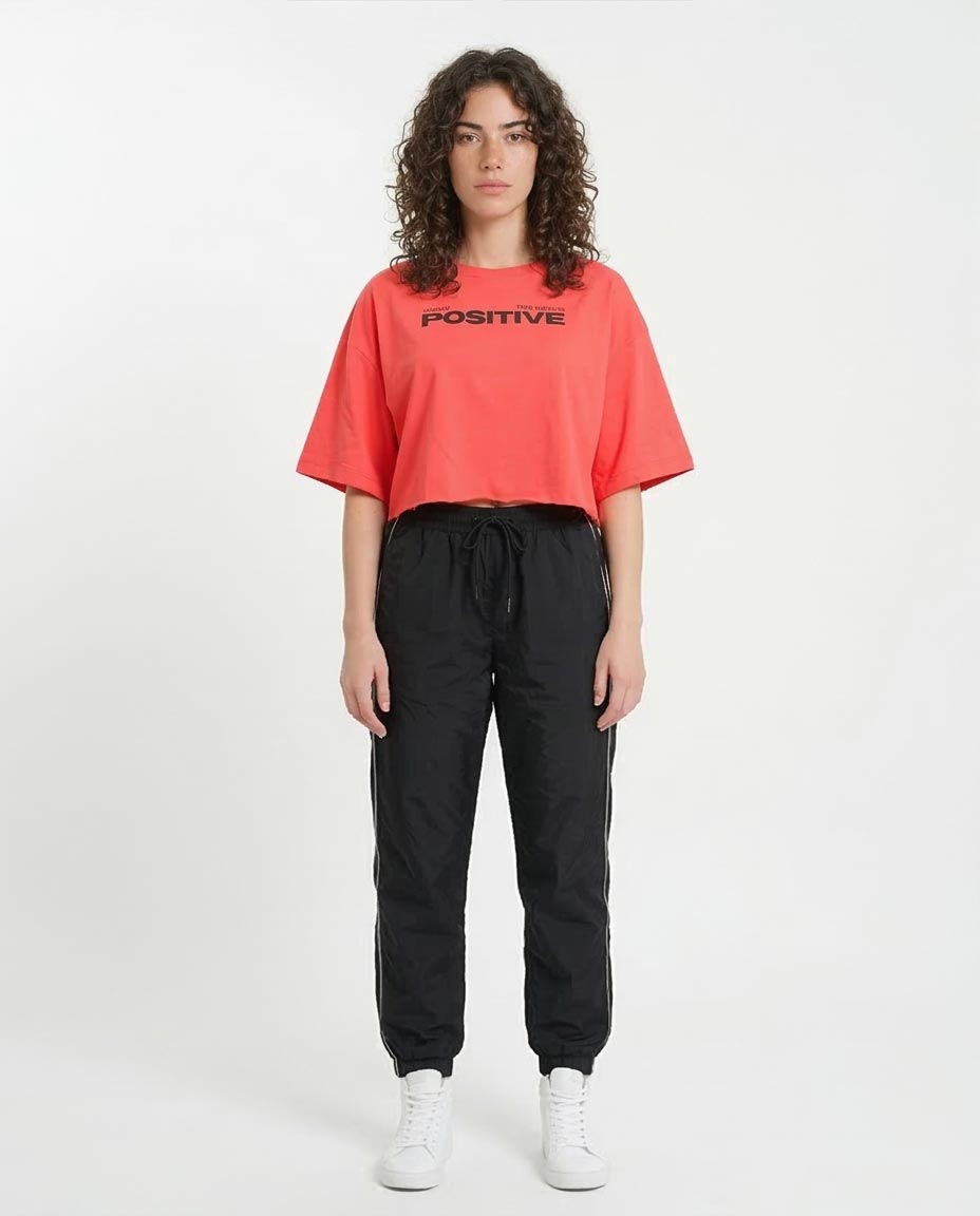 Ravin | Women’s "Positive" Cropped Oversized Graphic Tee – Coral - R207868