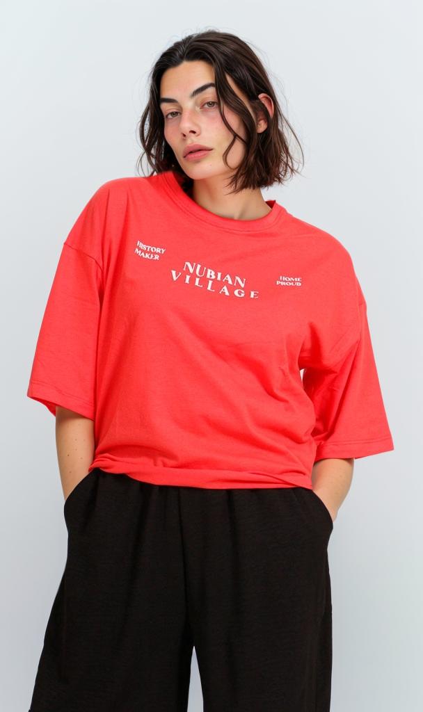 R207869 - Graphic Printed Oversized T-Shirt - Red