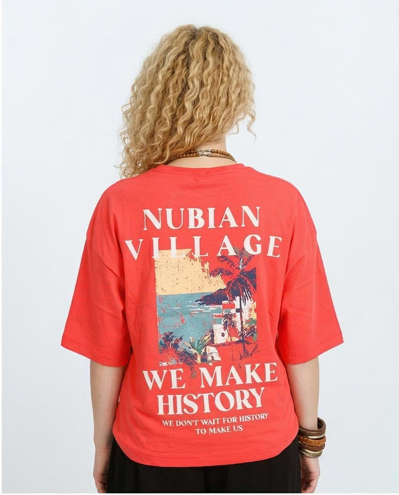 Ravin | "Nubian Village" Oversized Graphic Tee – Coral - R207869