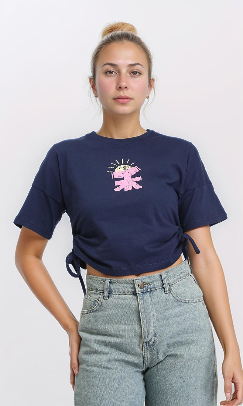 R207870 - Round Neck Printed Short Tee - Navy Blue