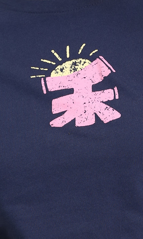 R207870 - Round Neck Printed Short Tee - Navy Blue