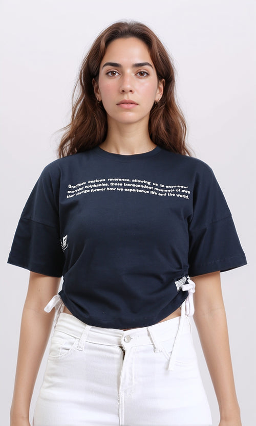 R207871 - Round Neck Printed Short Tee - Dark Navy Blue