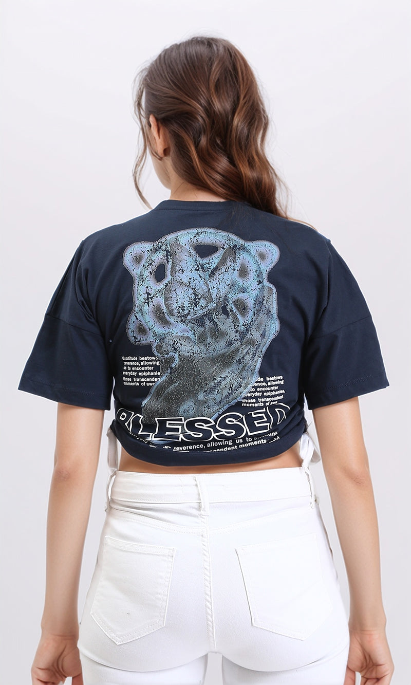 R207871 - Round Neck Printed Short Tee - Dark Navy Blue