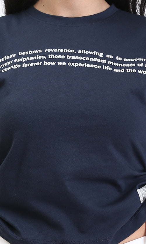 R207871 - Round Neck Printed Short Tee - Dark Navy Blue