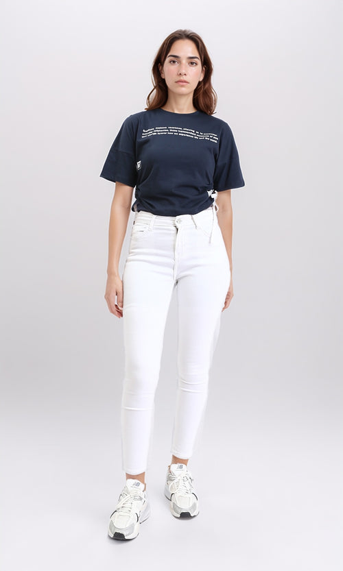 R207871 - Round Neck Printed Short Tee - Dark Navy Blue