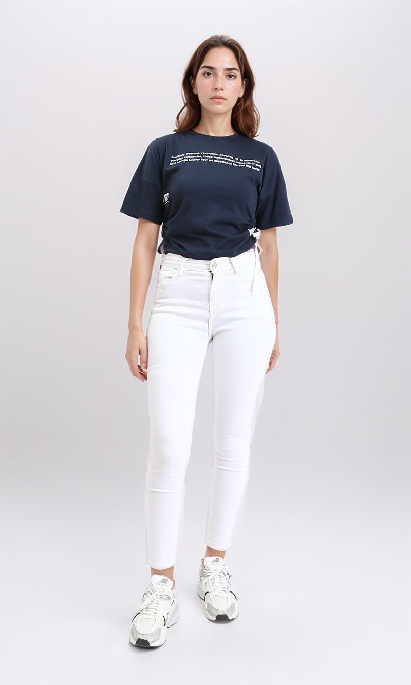 R207871 - Round Neck Printed Short Tee - Dark Navy Blue