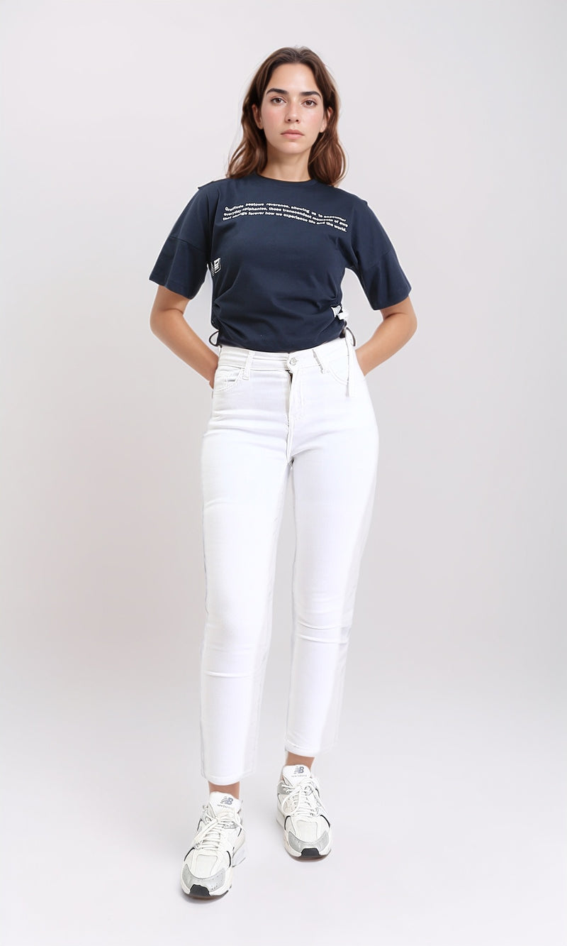 R207871 - Round Neck Printed Short Tee - Dark Navy Blue