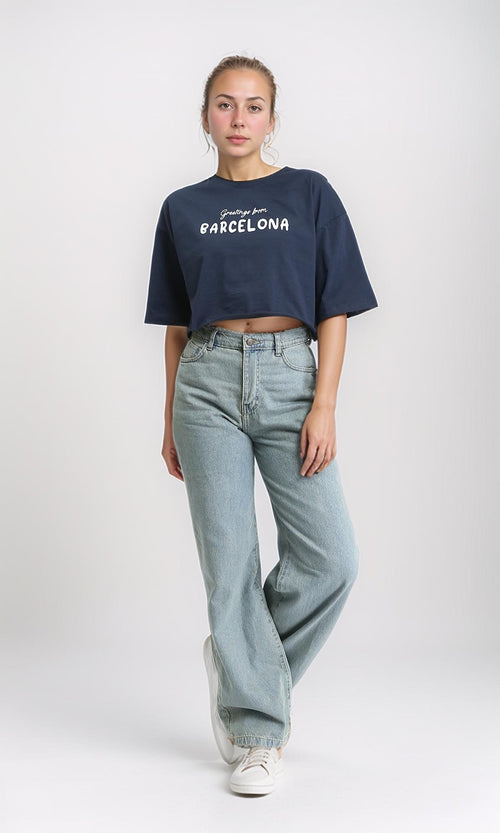 R207872 - Elbow Sleeves Relaxed Short Tee - Dark Navy Blue