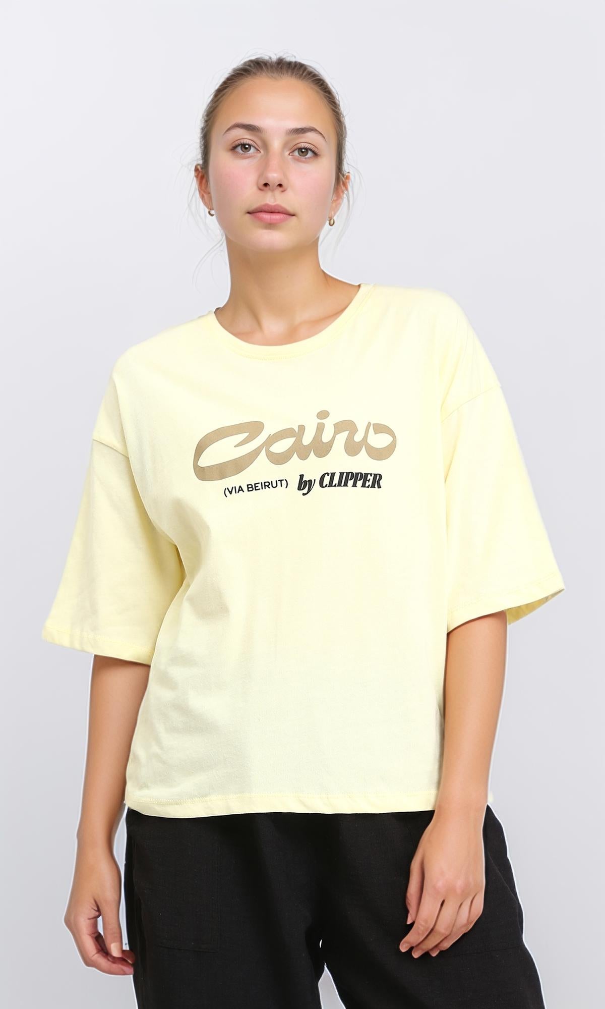 Crew Neck Printed Slip On Tee - Light Yellow