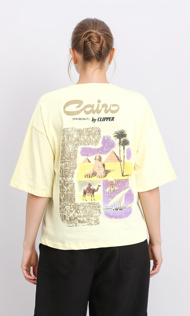 R207873 - Crew Neck Printed Slip On Tee - Light Yellow