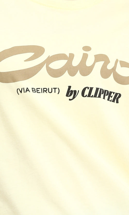 R207873 - Crew Neck Printed Slip On Tee - Light Yellow