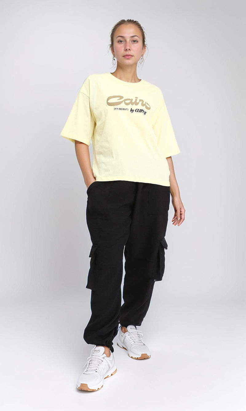 R207873 - Crew Neck Printed Slip On Tee - Light Yellow