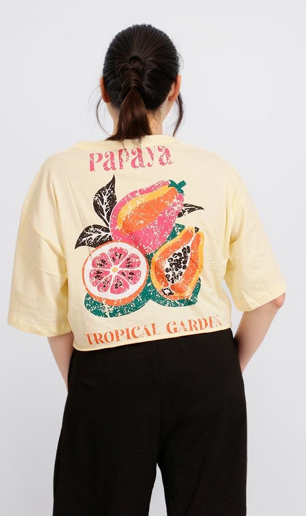 R207874 - Graphic Printed Cropped T-Shirt - Yellow